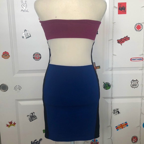 Motel Rocks color block strapless fitted mini party dress. NWOT! Sz S - Picture 4 of 8